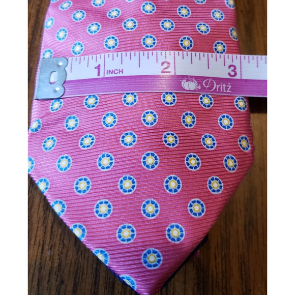 Tommy Hilfiger Men's Silk Blend Tie Pink Geometric Circle Pattern Necktie Tie - Picture 8 of 9